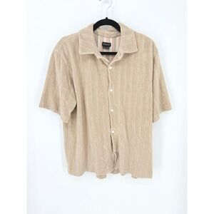 Standard Cloth Mens Tan Terry Cloth Short Slv Cabana Shirt L Coastal Nautical